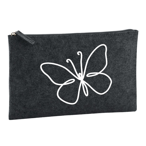 Kulturbeutel Schmetterling Silhouette 1 Liter Filz Charcoal Kosmetiktasche