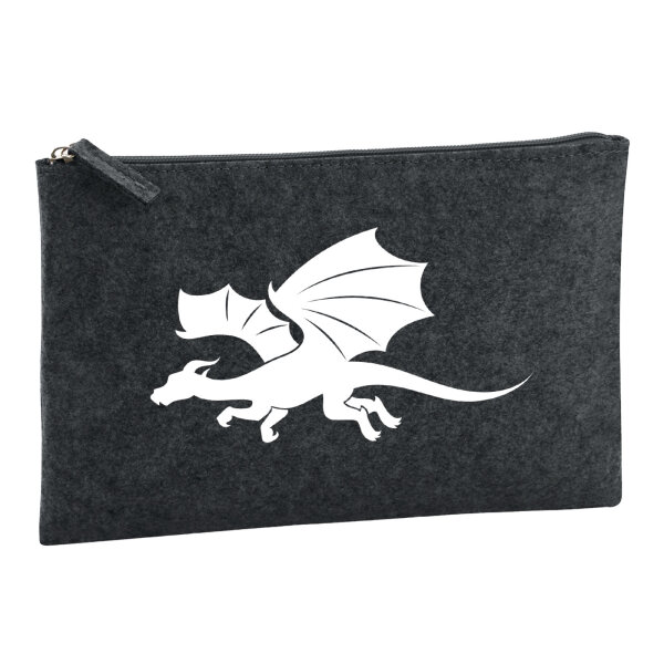 Kulturbeutel Drache Silhouette 1 Liter Filz Charcoal Kosmetiktasche