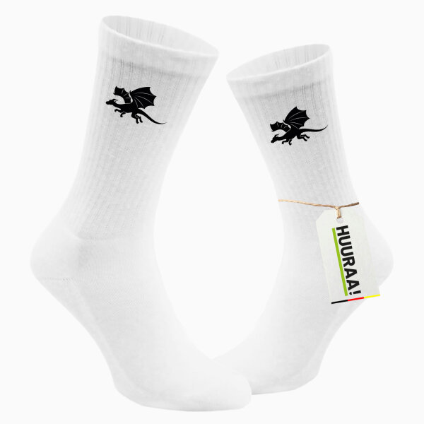 Socken Drache Silhouette Größe 37/46 White Motiv Tennissocken