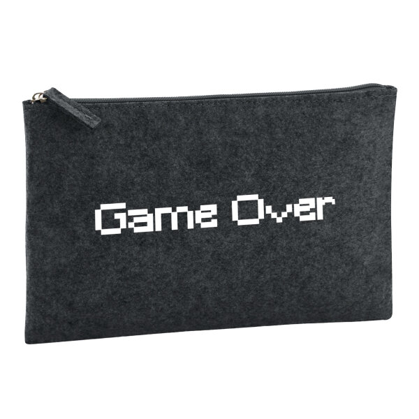 Kulturbeutel Game Over Schriftzug 1 Liter Filz Charcoal Kosmetiktasche