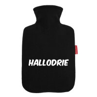 Wärmflasche Hallodrie Schriftzug