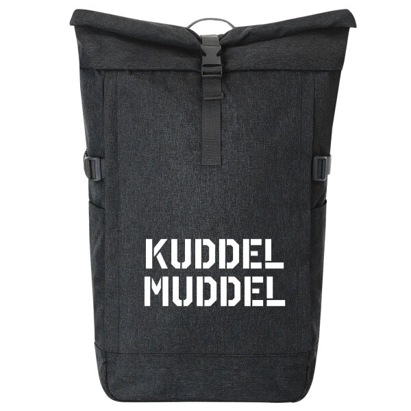 Kurierrucksack Kuddelmuddel Schriftzug 30-44 Liter Black Melange