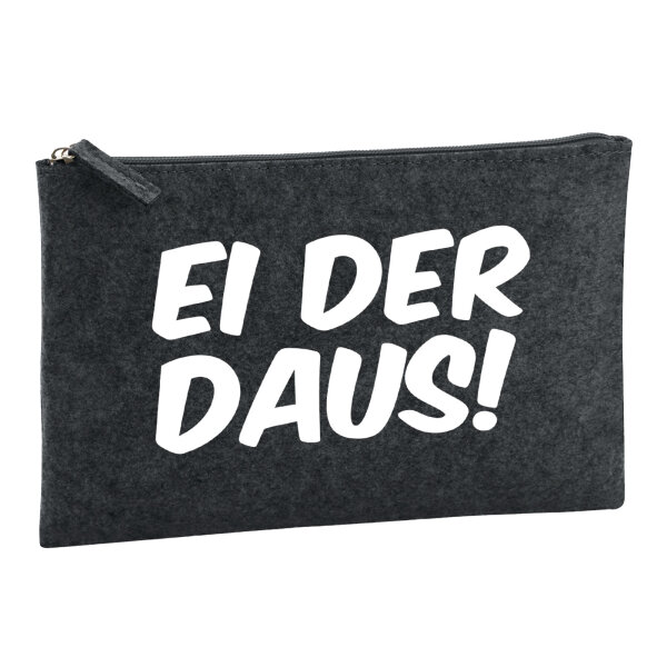 Kulturbeutel Ei der Daus Schriftzug 1 Liter Filz Charcoal Kosmetiktasche