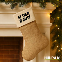 Weihnachtsstrumpf Ei der Daus Schriftzug Beige