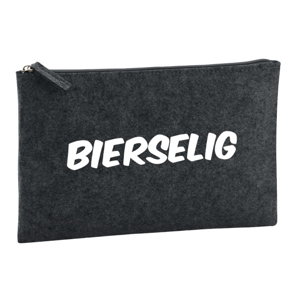 Kulturbeutel Bierselig Schriftzug 1 Liter Filz Charcoal Kosmetiktasche
