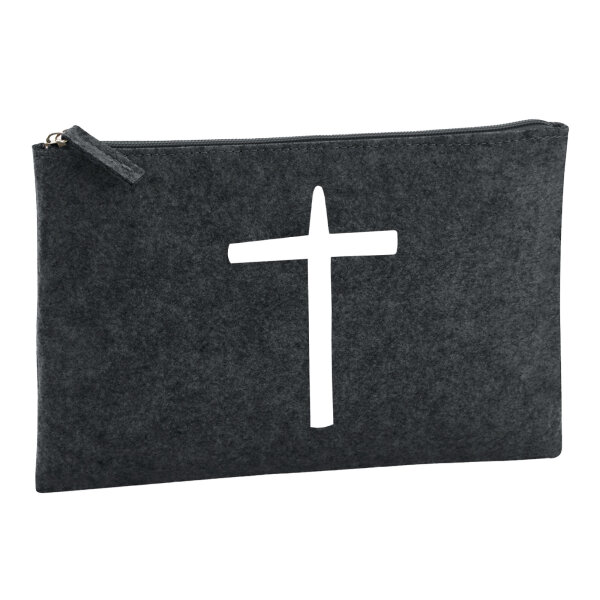 Kulturbeutel Kreuz Christentum 1 Liter Filz Charcoal Kosmetiktasche