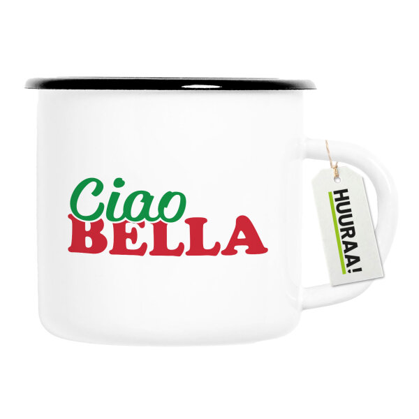 Emaille Tasse Ciao Bella Italien 300ml Vintage Emaille Becher