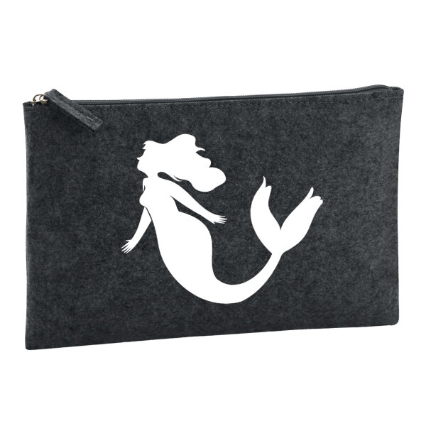Kulturbeutel Meerjungfrau Silhouette 1 Liter Filz Charcoal Kosmetiktasche