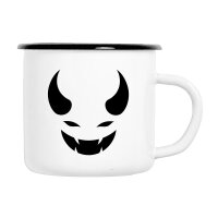 Emaille Tasse Teufel Devil in Wei&szlig;, 300 ml