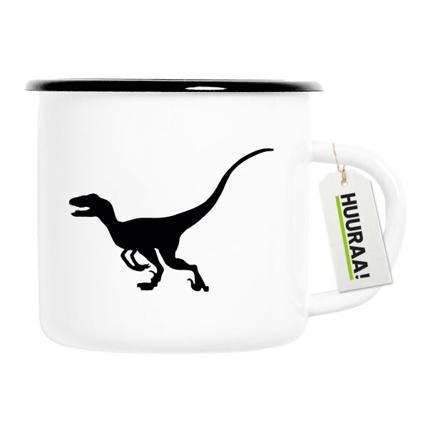Emaille Tasse Velociraptor Dinosaurier 300ml Vintage Emaille Becher
