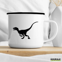 Emaille Tasse Velociraptor Dinosaurier 300ml Vintage Emaille Becher