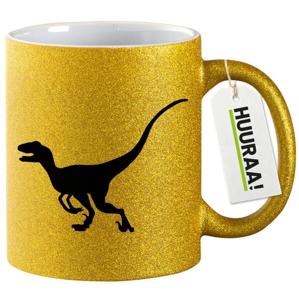 Glitzertasse Velociraptor Dinosaurier 330ml