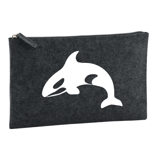 Kulturbeutel Orka Killerwal 1 Liter Filz Charcoal Kosmetiktasche