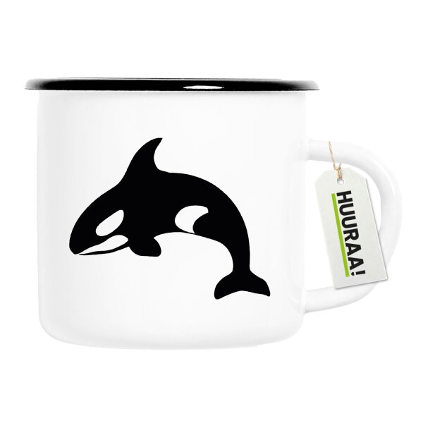 Emaille Tasse Orka Killerwal 300ml Vintage Emaille Becher