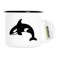 Emaille Tasse Orka Killerwal 300ml Vintage Emaille Becher