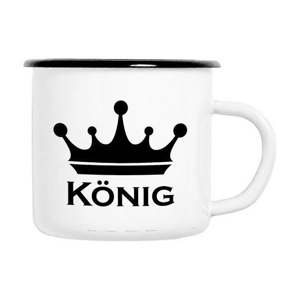 Emaille Tasse König Schützenkönig in Weiß, 300 ml