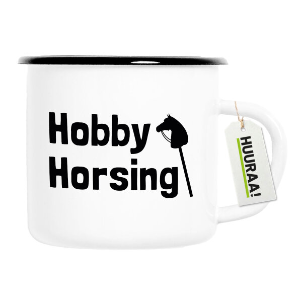 Emaille Tasse Hobby Horsing Steckenpferd 300ml Vintage Emaille Becher