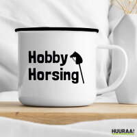 Emaille Tasse Hobby Horsing Steckenpferd 300ml Vintage Emaille Becher