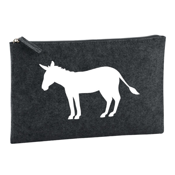 Kulturbeutel Esel Silhouette 1 Liter Filz Charcoal Kosmetiktasche