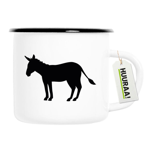 Emaille Tasse Esel Silhouette 300ml Vintage Emaille Becher