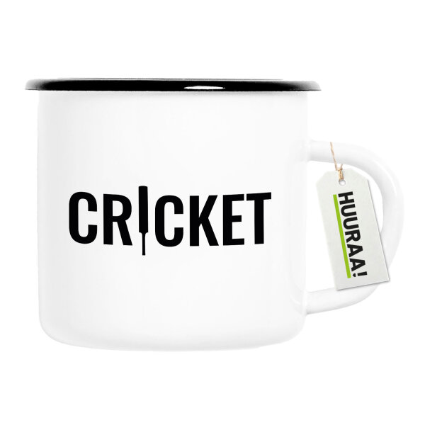 Emaille Tasse Cricket Schriftzug 300ml Vintage Emaille Becher