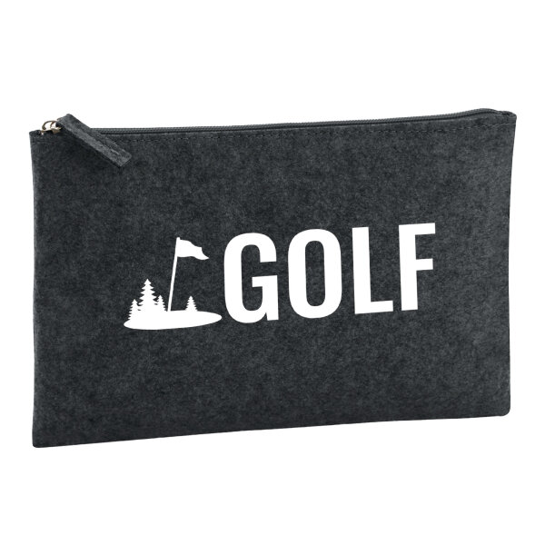 Kulturbeutel Golf Schriftzug 1 Liter Filz Charcoal Kosmetiktasche