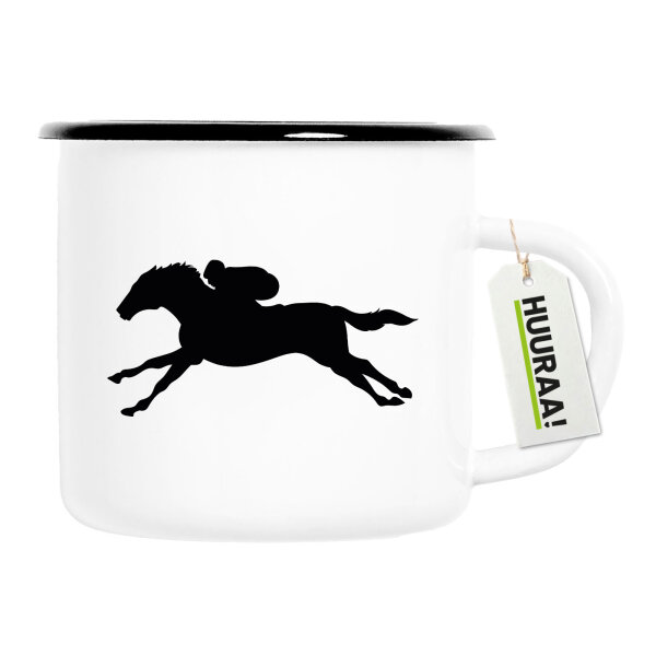 Emaille Tasse Pferderennen Silhouette 300ml Vintage Emaille Becher