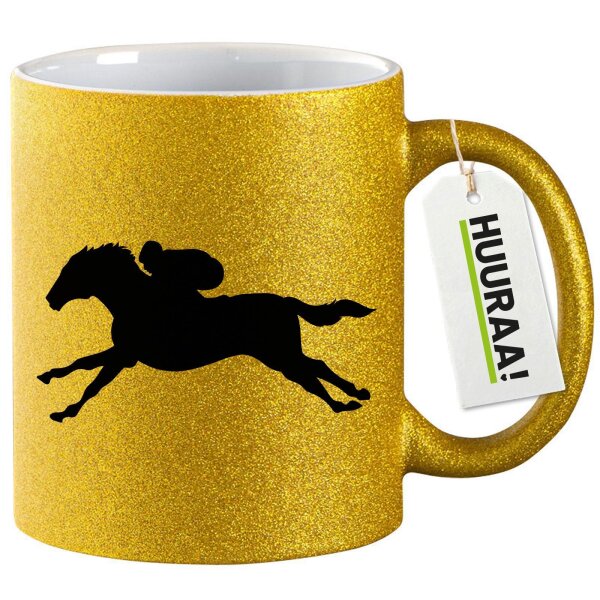 Glitzertasse Pferderennen Silhouette 330ml