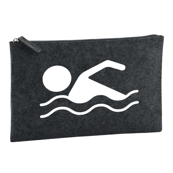 Kulturbeutel Schwimmen Silhouette 1 Liter Filz Charcoal Kosmetiktasche