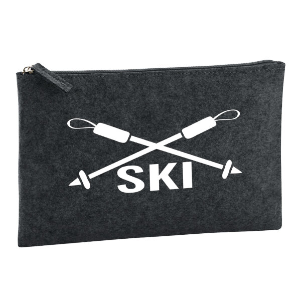 Kulturbeutel Ski Schriftzug 1 Liter Filz Charcoal Kosmetiktasche