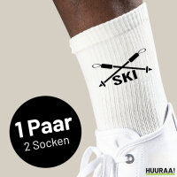 Socken Ski Schriftzug Größe 37/46 White Motiv Tennissocken