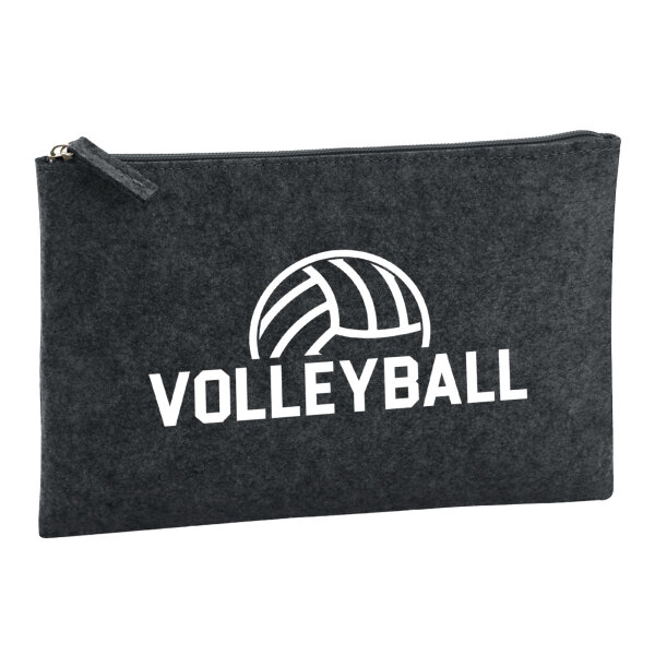 Kulturbeutel Volleyball Schriftzug 1 Liter Filz Charcoal Kosmetiktasche