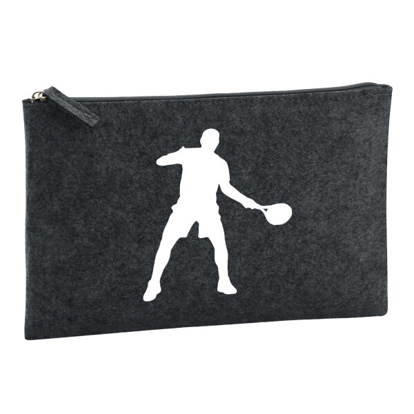 Kulturbeutel Tennis Silhouette 1 Liter Filz Charcoal Kosmetiktasche