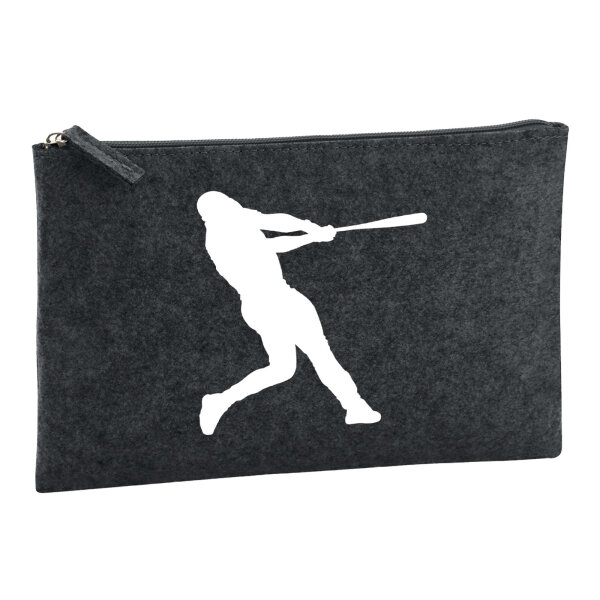 Kulturbeutel Baseball Silhouette 1 Liter Filz Charcoal Kosmetiktasche
