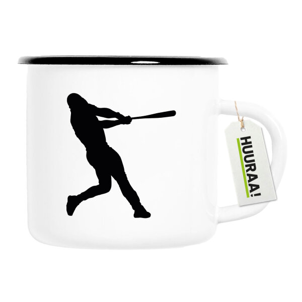 Emaille Tasse Baseball Silhouette 300ml Vintage Emaille Becher