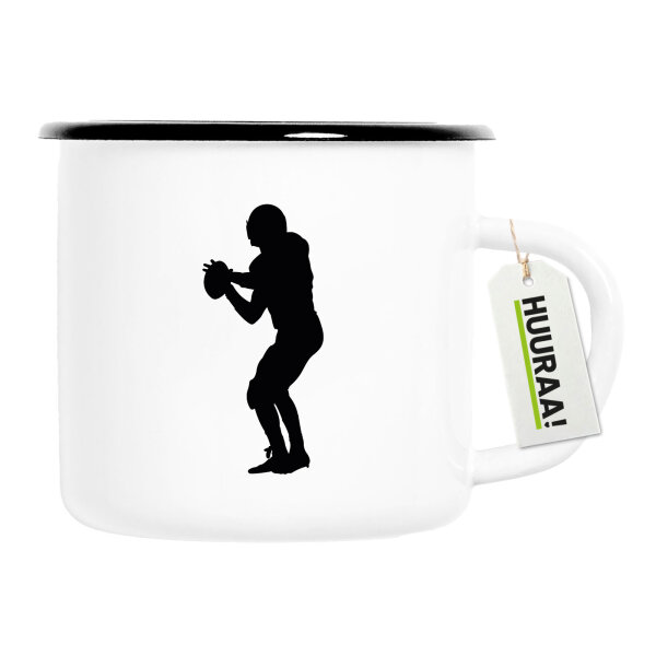 Emaille Tasse American Football Silhouette 300ml Vintage Emaille Becher