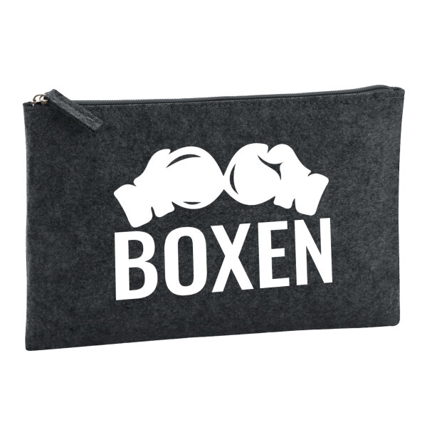 Kulturbeutel Boxen Boxhandschuhe 1 Liter Filz Charcoal Kosmetiktasche
