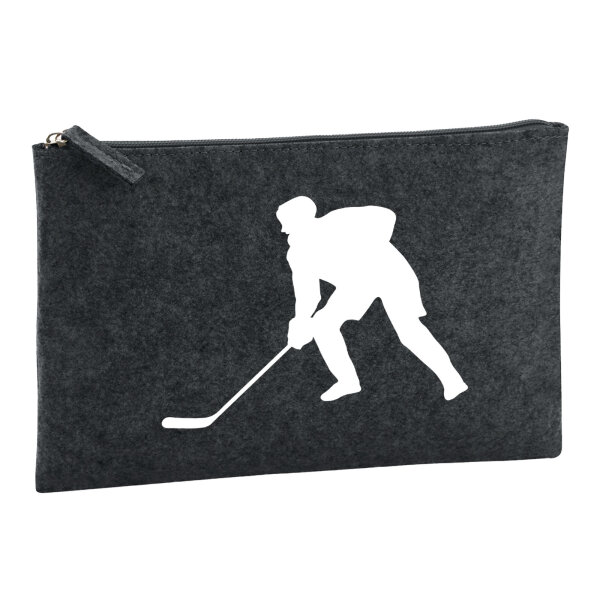 Kulturbeutel Eishockey Silhouette 1 Liter Filz Charcoal Kosmetiktasche