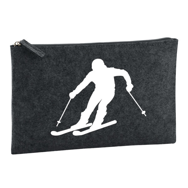 Kulturbeutel Skifahren Silhouette 1 Liter Filz Charcoal Kosmetiktasche
