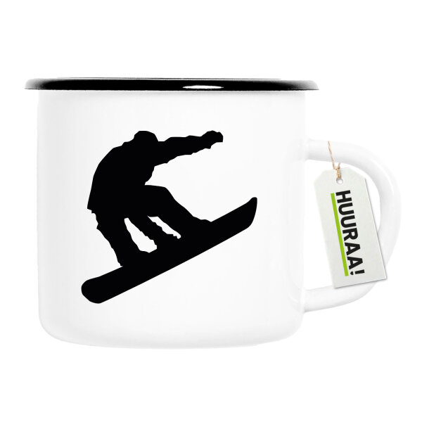Emaille Tasse Snowboarden Silhouette 300ml Vintage Emaille Becher