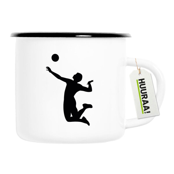 Emaille Tasse Volleyball Silhouette 300ml Vintage Emaille Becher
