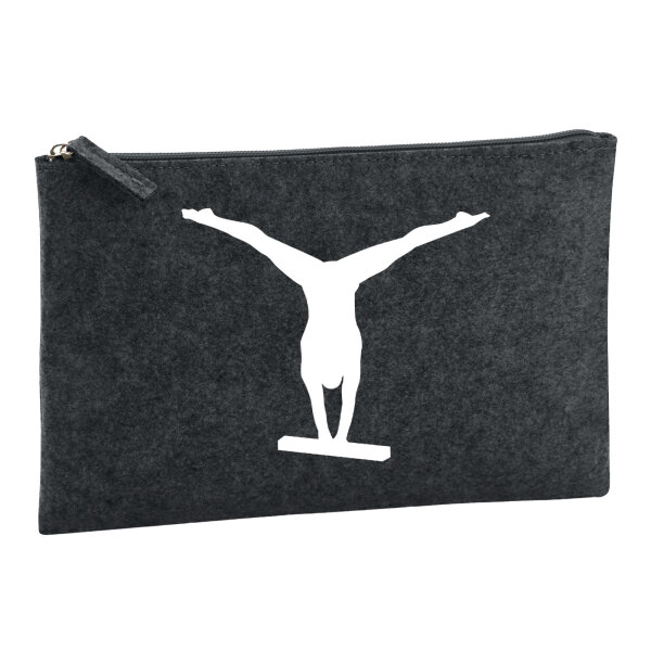 Kulturbeutel Schwebebalken Turnen 1 Liter Filz Charcoal Kosmetiktasche