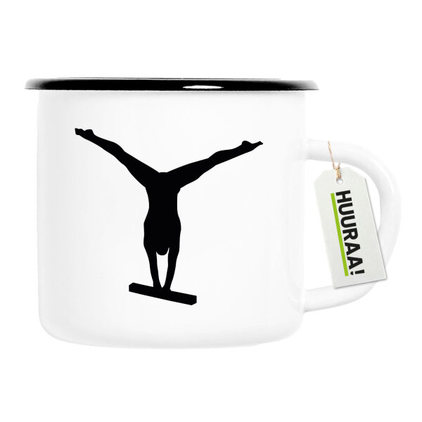 Emaille Tasse Schwebebalken Turnen 300ml Vintage Emaille Becher