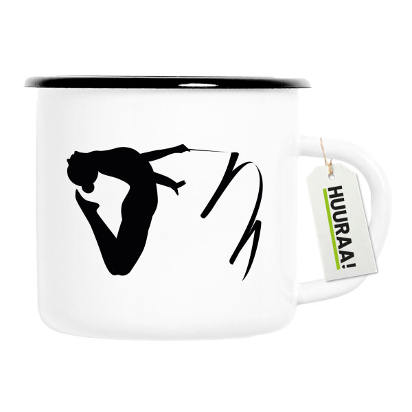 Emaille Tasse Rhythmische Sportgymnastik Silhouette 300ml Vintage Emaille Becher