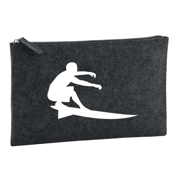 Kulturbeutel Surfen Silhouette 1 Liter Filz Charcoal Kosmetiktasche