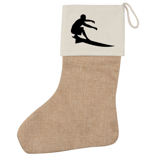 Weihnachtsstrumpf Surfen Silhouette Beige