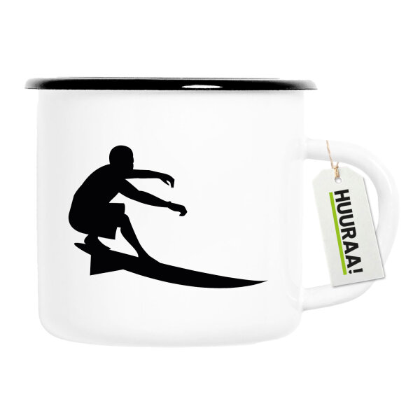 Emaille Tasse Surfen Silhouette 300ml Vintage Emaille Becher