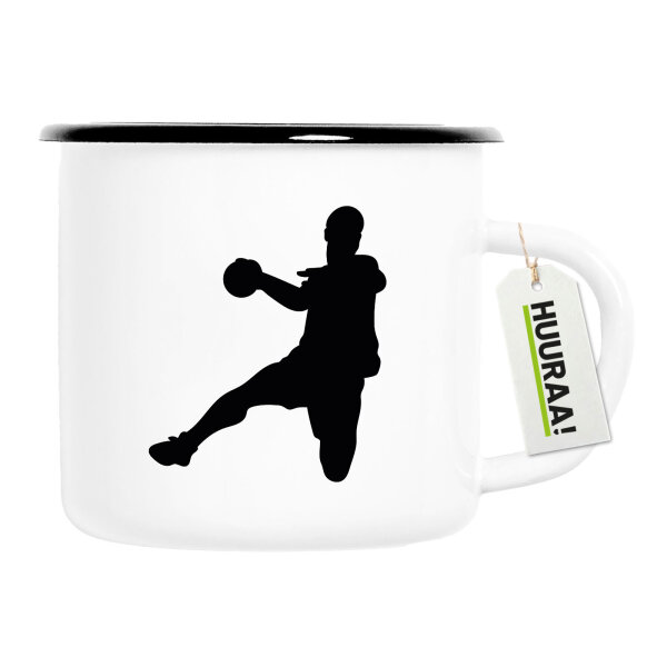 Emaille Tasse Handball Silhouette 300ml Vintage Emaille Becher