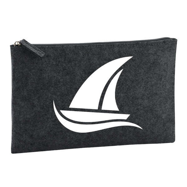 Kulturbeutel Segeln Segelboot 1 Liter Filz Charcoal Kosmetiktasche