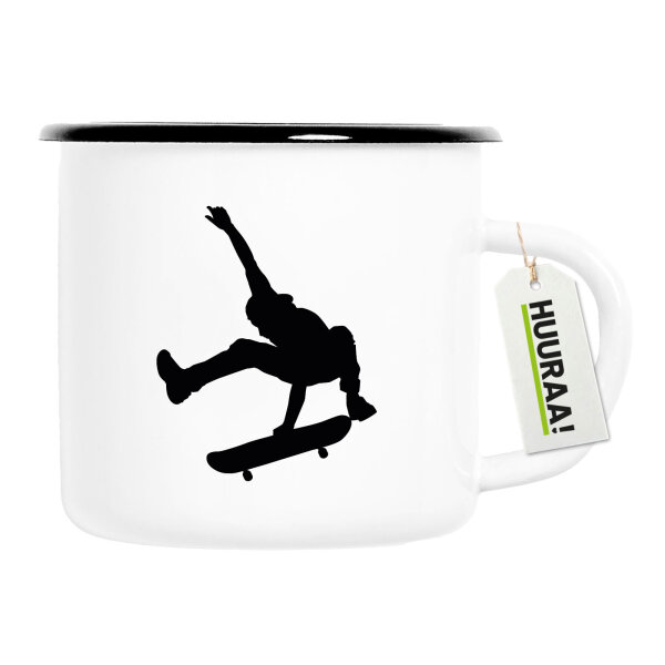 Emaille Tasse Skateboarden Silhouette 300ml Vintage Emaille Becher